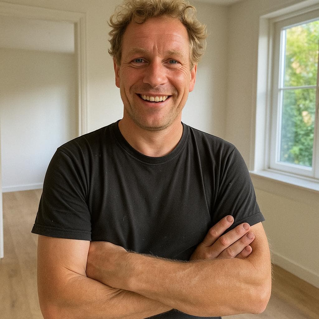 Vakman van Bella Renovaties werkt af met waterpas